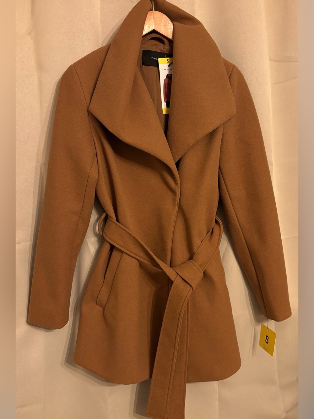 NWT Tahari Ladies' Optional Tie Belt, Water Resistant Wrap Coat, Tan